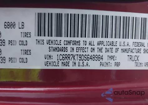 2013 Ram 1500 Express из США, поврежденный, VIN 1C6RR7KT9DS648984